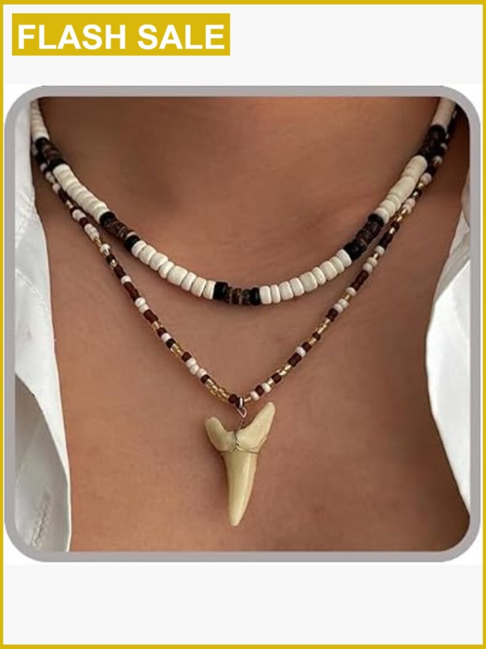 Puka Shell Necklace, Coconut Bead Surfer Necklace for Beach